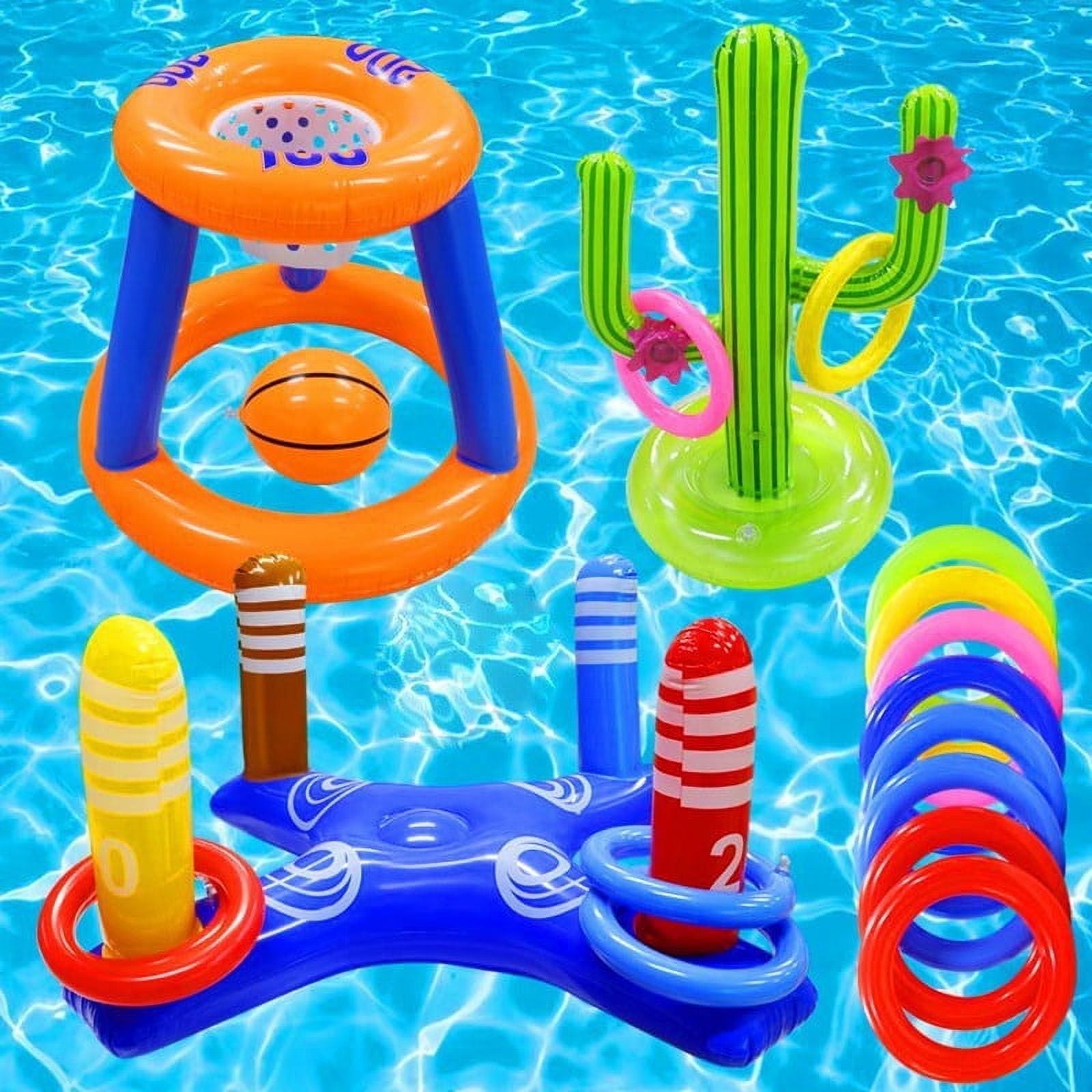 JoyStone Pool Toys Games Set, Floating Basketball Hoop Inflatable Cross Ring Toss Game Toys for Kids Adults, Summer Party Swimming Pool Water Games